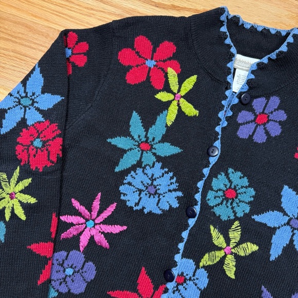 Coldwater Creek Black Cardigan with Colorful Embroidery - Picture 2 of 5
